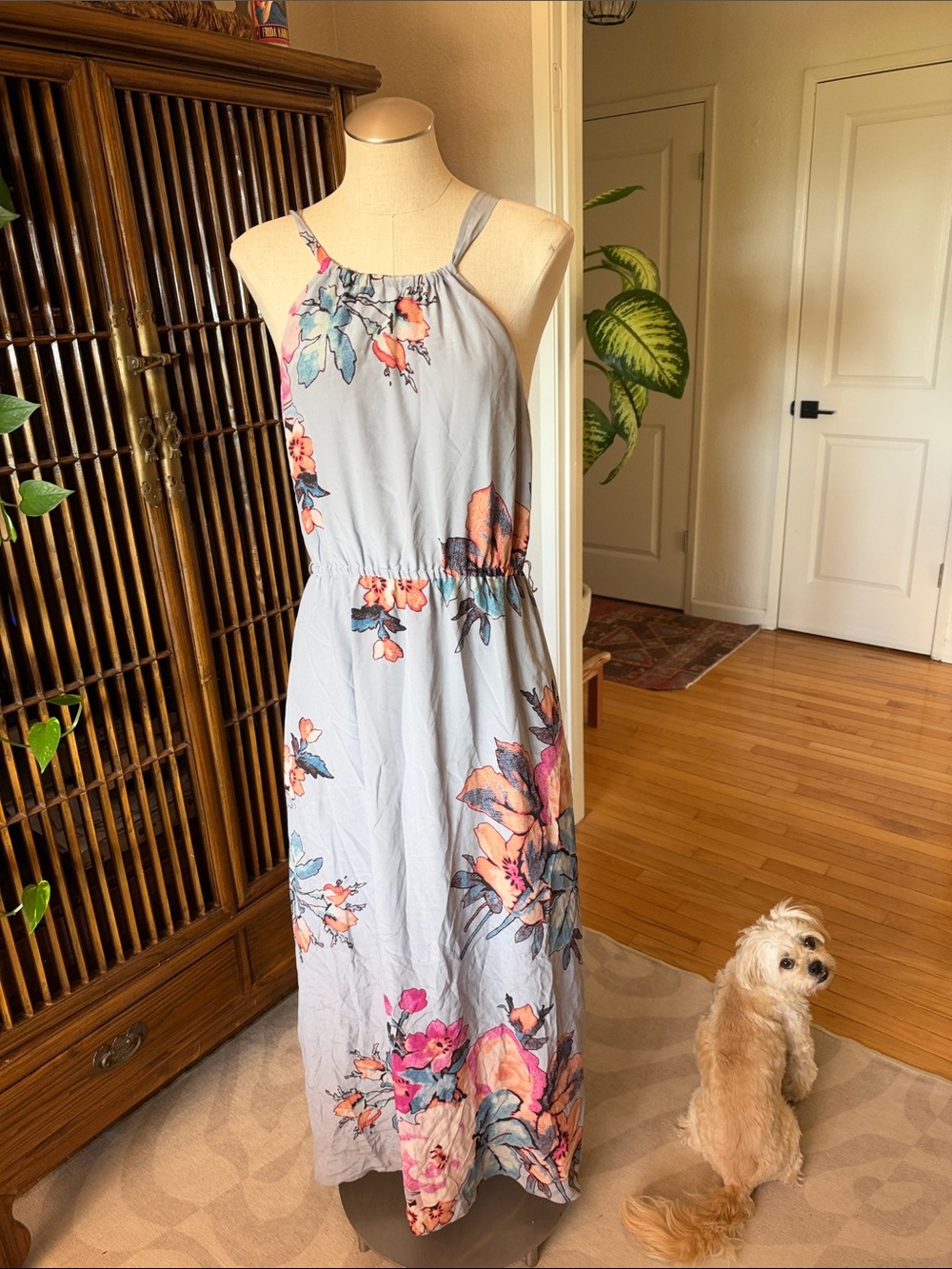 Leifsdottir silk Light Blue Floral Halter Maxi Dress